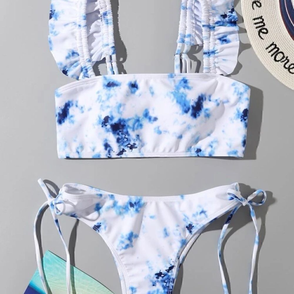 [shein] marble ruffle sleeve bikini. #6